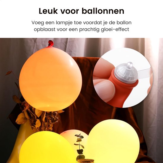 Partizzle 50x Mini LED Lichter - Kleine Party Lichter für Ballons - Party Lichter mit Stimmungslicht - Geburtstag, Hochzeit, Halloween, Weihnachten und Festival - Ballon Lampe Dekoration - Warmes weißes Licht