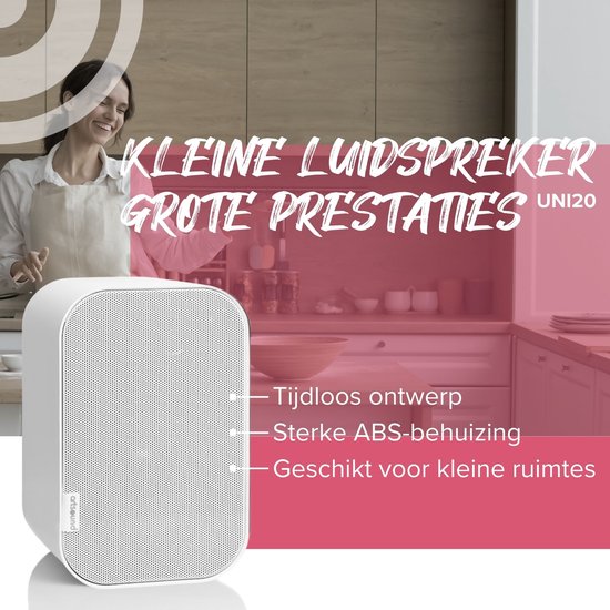 Artsound UNI20, 2er-Set Passivlautsprecher, 2-Wege-HiFi-Lautsprecher, 10-40 Watt, Wandhalterung mit Kugelgelenk, geeignet für Räume bis 20 m² wie Flur, Küche, WC, Farbe: weiß