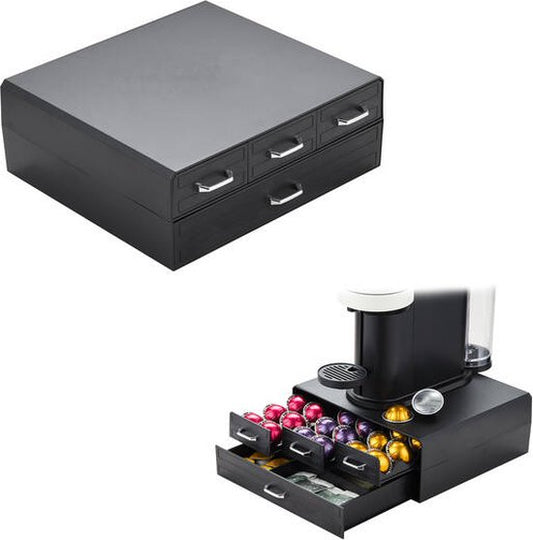 BRASQ Kapselhalter für Nespresso Tassen - für Dolce Gusto Tassen - Bis zu 50 Tassen - Kaffeetassenhalter Schwarz - Aufbewahrungsbox mit 4 Schubladen - Vertuo - K-cup