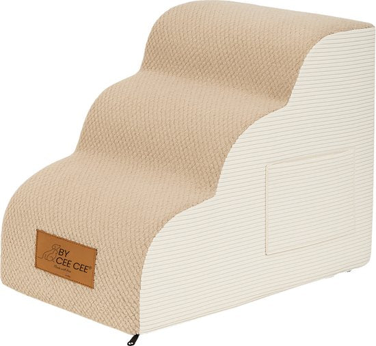 By Cee Cee Hundeschritte für Hunde - Hundeschritte Stabil - Hundeschritt - 3 Stufen - 40x57x40cm - Braun und Beige - Kai