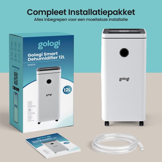 Gologi Luftentfeuchter mit App - Entfeuchtet bis zu 12L pro Tag - Wasch-Trocken-Funktion - Für Zuhause - Geeignet für Keller, Schlafzimmer, Badezimmer und Wohnzimmer - Luftentfeuchter - Feuchtigkeitsfresser gegen Schimmel - Weiß