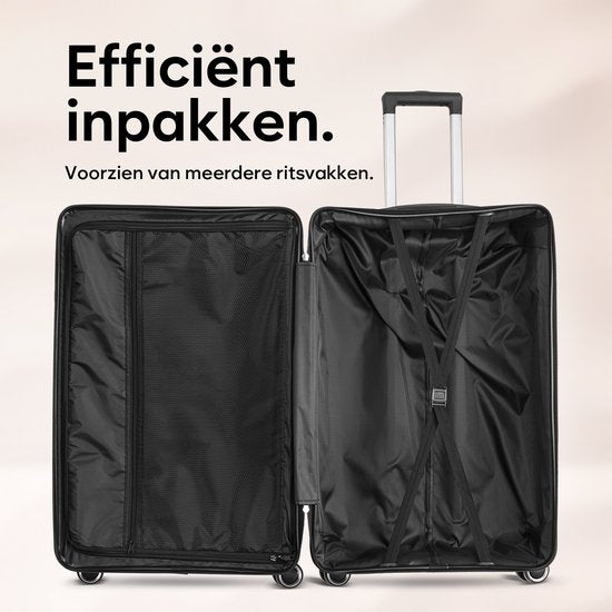 SKYCASES Travelin' Charm - 28-inch großer Reisekoffer - Zahlenschloss - 41x24x69 cm - 98L - Leicht, wasserdicht & langlebig - Schwarz V2