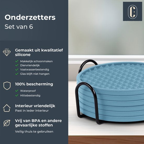 Castagnola Silikon-Untersetzer - Untersetzer für Gläser - Design-Untersetzer mit Halter - Untersetzer-Set - Anti-Rutsch - 6er-Set - Grün