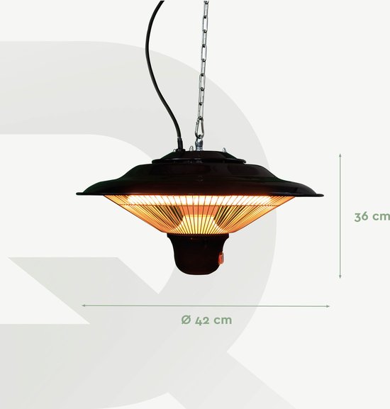BRASQ Elektrischer Terrassenheizer Pendant PHC100 - Infrarotheizung 1500W - mit Fernbedienung - 3 Heizstufen - für den Innen- und Außenbereich - spritzwassergeschützt - Schwarz