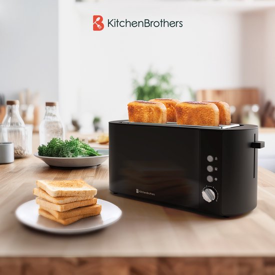 KitchenBrothers Toaster - 6 Heizstufen - 2 extra lange Schlitze - 1520W - Schwarz