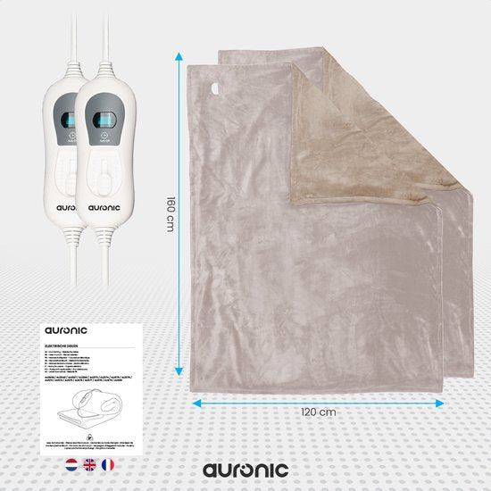 Auronic - Heizdecke 2er-Pack - 160 x 120 cm - 3 Heizstufen & Abschaltautomatik - Extra weicher Flanell - Waschmaschinenfest - Fleece & Taupe