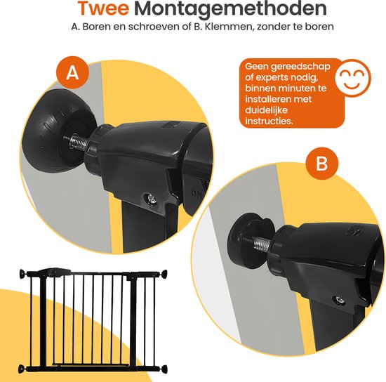 Goliving Treppengitter ohne Bohren - 2 Stück - 75 bis 103 cm - Klemmhalterung - Klemmmodell - Erweiterbar - Metall - Kindergitter - Hundegitter - Schwarz