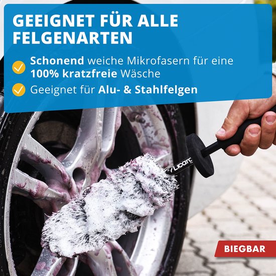 LICARGO® flexible Mikrofaser-Radbürste - Flexibler Bürstenkopf für schwer zugängliche Stellen - Mikrofaser-Radbürste für Alufelgen - Autoradbürste - Flexible Felgenreinigungsbürste