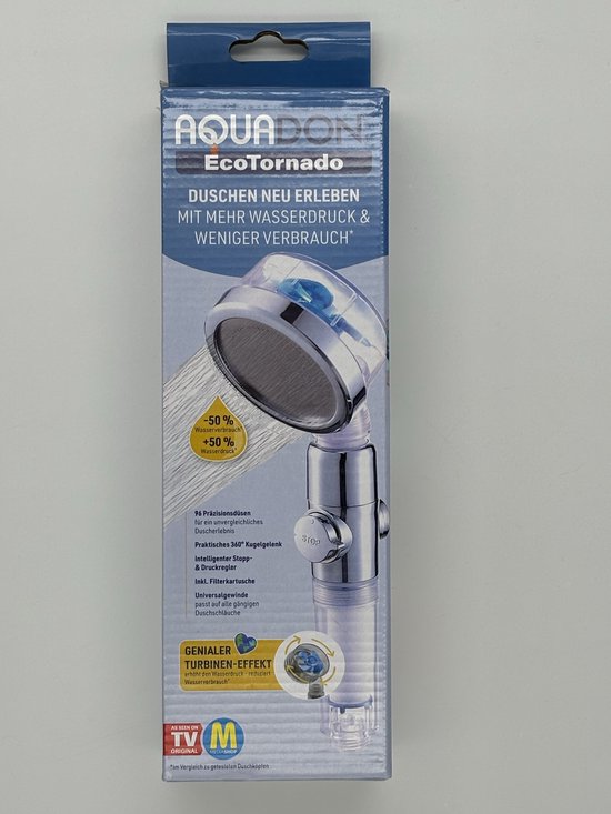Aquadon EcoTornado – wassersparender & druckerhöhender Duschkopf – um 360° schwenkbare Handbrause – Duschkopf mit Antikalkfunktion – schützt Haut und Haare