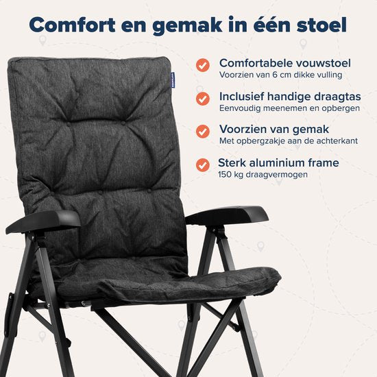 TRVLMORE Campingstuhl - Duo Pack - 150 kg Belastbarkeit - Staufach - Schwarz