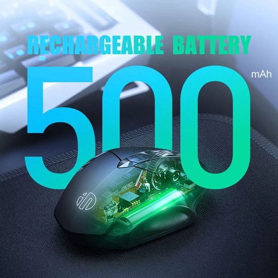 Techvavo® Kabellose Laptop-Maus – Computermaus – Wiederaufladbare Maus – LED-Beleuchtung – Leise kabellose Maus – Für Gaming geeignet – Schwarz