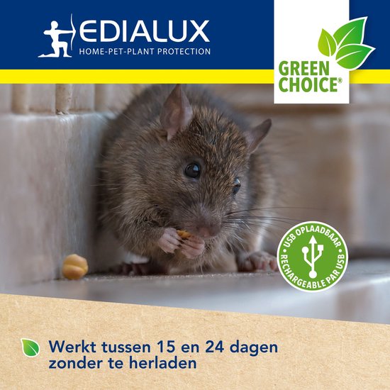 Edialux Ultrasonic Defend Ultraschall-Mausabwehr Rattenabwehr, Nagetierabschreckung, Ultraschall, wasserdicht ip44, usb wiederaufladbar, innen und außen, Garten, Schuppen, Keller, 15-24 Tage Autonomie, 80m² Reichweite