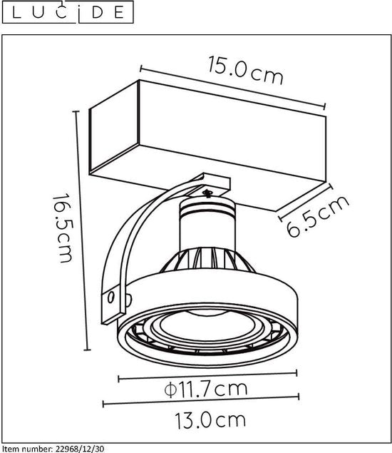 Lucide DORIAN - Deckenstrahler (Deckenleuchte) - Ø 11,7 cm - LED Dim to warm - GU10 (ES111) - 1x12W 2200K/3000K - Schwarz