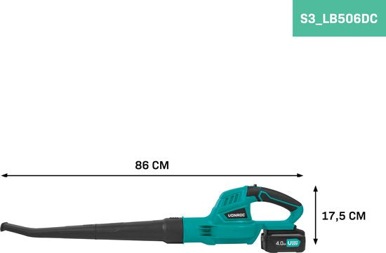 VONROC Akku-Laubbläser 20V - Luftgeschwindigkeit 180 km/h - Luftmenge 5m3/min - Inkl. 4.0Ah Akku und Schnellladegerät