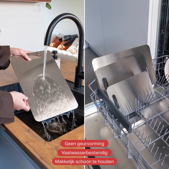 AoraKitchen Schneidebrett Edelstahl - Set 3 Stück - Schneidebretter - spülmaschinenfest - titanstabilisiert