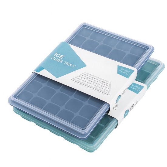 TTD® Luxury Ice Cube Mould mit Deckel - 2er Set - 40 + 40 kleinere quadratische Eiswürfel - 100% Silikon - BPA frei - Eiswürfelform