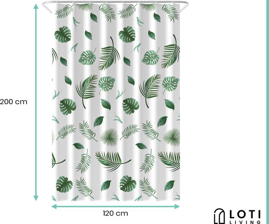 Loti Living Duschvorhang Anti-Schimmel - Blätter - inklusive Ringe - wasserdicht - Polyester - Duschvorhang 120x200 cm