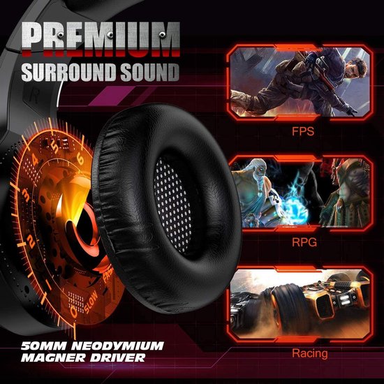 J-ANKKA - Over-Ear-Kopfhörer - F2 RGB - Gaming-Headset mit Mikrofon - Schwarz