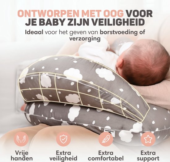Vulpes Goods® BabyCare Stillkissen - Umstandskissen inkl. abnehmbarem Bezug - Grau