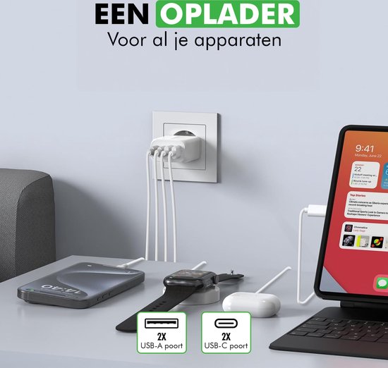 Travelhawk USB-C Ladegerät - Geeignet für iPhone - Schnellladegerät - PD 40W - Weiß