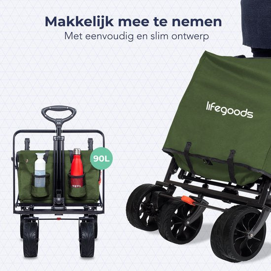 LifeGoods Wagon - faltbar - bis zu 120KG - 90L - waschbares Polyester - 120x80cm - Grün