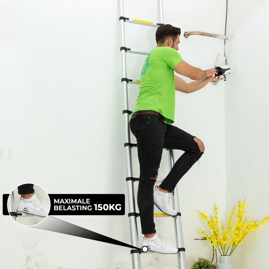 Outbee Teleskopleiter - Teleskop-Klappleiter - 3,8 m Arbeitshöhe - Aluminium