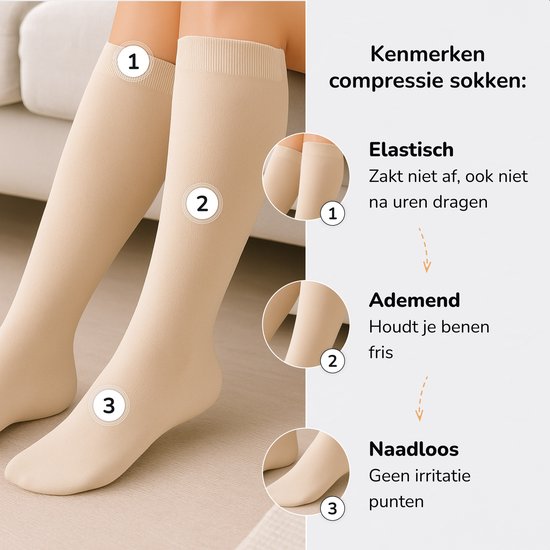 Alyze Kompressionsstrümpfe - 2 Paar - Größe 38-40 - Hoch - 20-30 mmHg - Socken für Männer & Frauen - Medizinisch - Neuropathie - Kompressionsstrümpfe - Diabetes - Durchblutung, Laufen, Flugzeug, Bett - Nackt