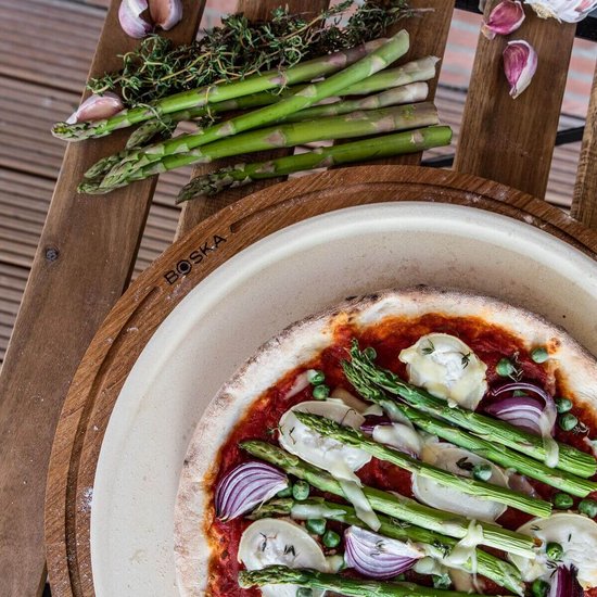 Boska Pizzabrett Friends XL - Grillzubehör - Eichenholz - Praktische Auffangwanne - Ø 40 cm