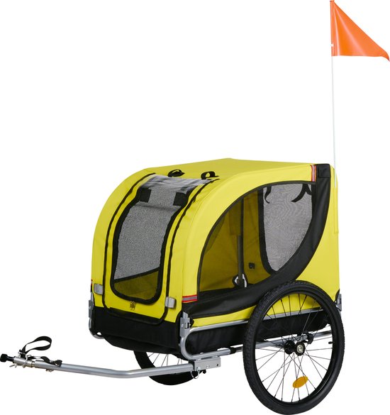 Dunlop Hundefahrradanhänger - Fahrradanhänger für Hunde bis zu 40 KG - Fahrradanhänger Gepäck - Fahrradanhänger mit Reflektoren und verstellbarem Regenschutz - Hundefahrradanhänger - Hundeanhänger - Gelb
