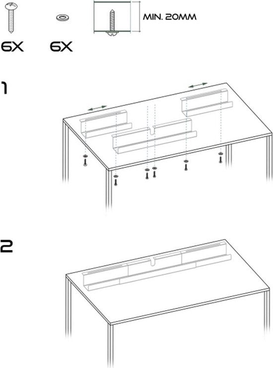 BRASQ Kabelwanne für Schreibtisch – 79-150 cm – Kabelmanagement – Unter Tisch - Weiß