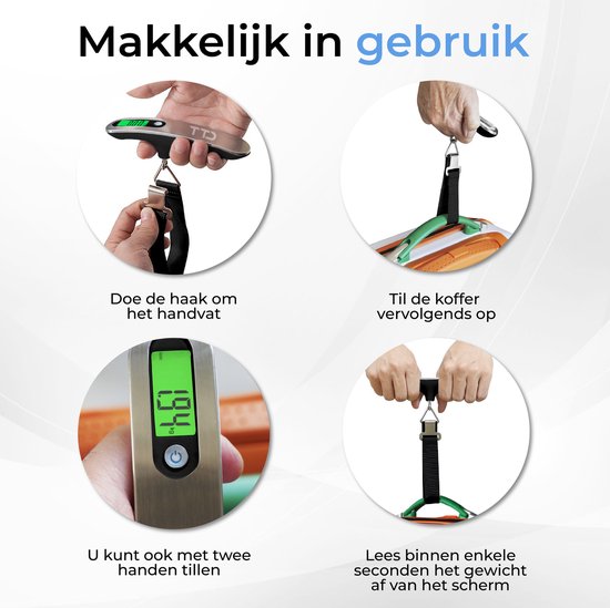 TTD® Gepäckwaage mit beleuchtetem Display - Wägekapazität 50 kg - Gepäckwaage - Hängewaage - Digitale Gepäckwaage - Gepäckwaage - Reisen mit dem Flugzeug - kg/g/lbs/oz - Batterien enthalten - Schwarz