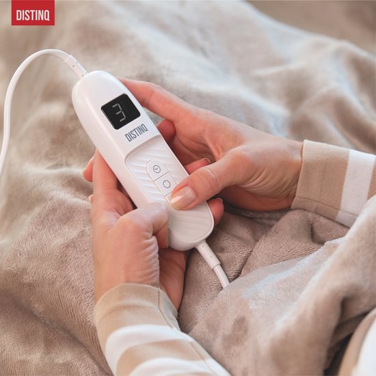 DistinQ Electric Blanket XXL 180x160 cm - 2 Personen Wickeldecke - 160Watt - Automatische Abschaltung - Überhitzungsschutz - 9 Stufen - Wärmedecke - Beige Energieeffizient -