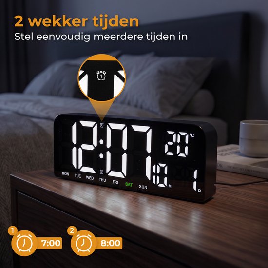 Nuvance Digitaler Wecker - Digitale Uhr - Reisewecker für Kinder & Erwachsene - Wecker - LED-Wecker Digital