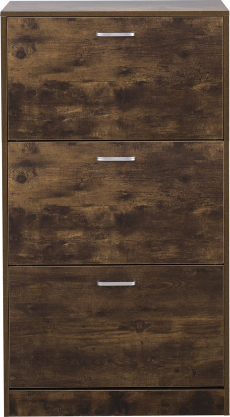 Schuhschrank - Schuhregal - 3 Fächer mit Klapptüren - dunkelbraun nussbaumfarben
