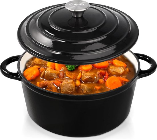 Castex Elegance Royal Gusseisen Kasserolle - Mit Deckel - 24 cm - Induktionspfanne - Schwarz