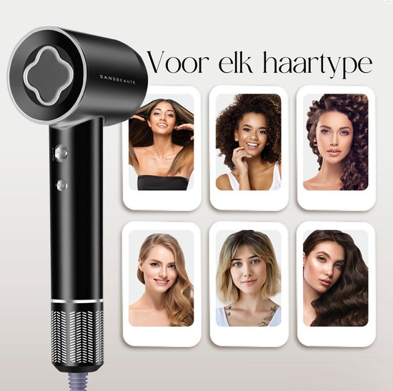 Sansbeauté® Haartrockner mit Diffusor - Locken - 110.000 U/min - Ionen-Haartrockner mit Bürste - 3 Stufen - 3 Aufsätze - Reisehaartrockner - Coolshot - Haartrockner mit Diffusor - Haartrockner - 2000W - EssentiaPRO®