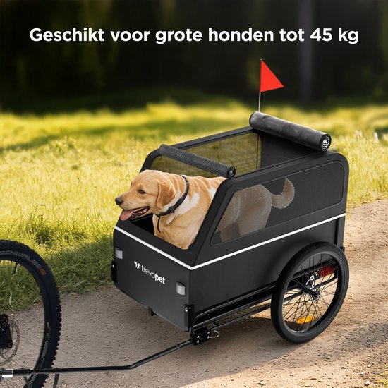TrevoPet® Dog Bike Trailer XL - Klappbarer Fahrradanhänger Hund - Hundeanhänger mit Rampe, Federungssystem & wetterfest - Geeignet für E-Bikes - 45 kg - Schwarz