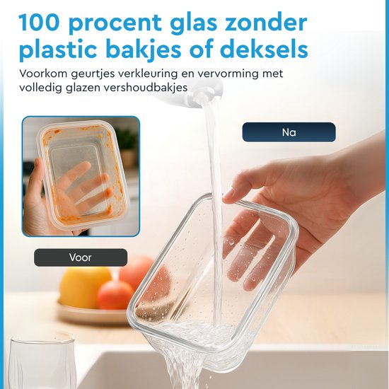 Nord Kitchen Aufbewahrungsschalen Set - mit Glas-Dampfdeckel - Meal Prep Schalen - Gefrierschalen Vollglas - Luftdicht - 10 Stück - 1040 ML + 370ML