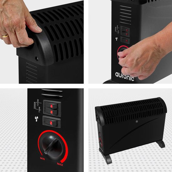 Auronic Elektrokonvektor - 750/1250/2000 Watt - mit Gebläse - Heizung - Heizlüfter - Schwarz