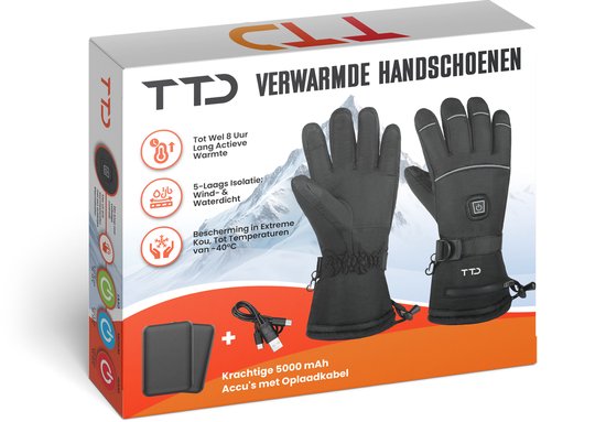 TTD® Beheizte Handschuhe - Größe L - Wiederaufladbar - Drei Wärmestufen - Schwarz