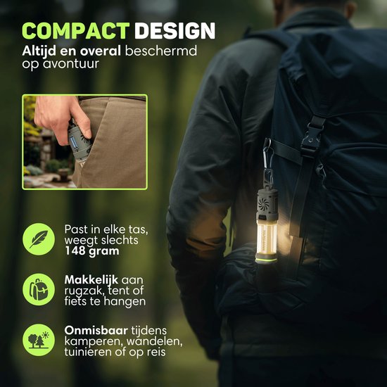 Vulpes Goods® Repeller - 3-in-1 Mückenvertreiber - Wiederaufladbare Mückenlampe, Powerbank & Licht - Für Reisen, Camping, Wandern - Innen & Außen - 400LM - Magnetisch - Inkl. 10 extra Duftpads