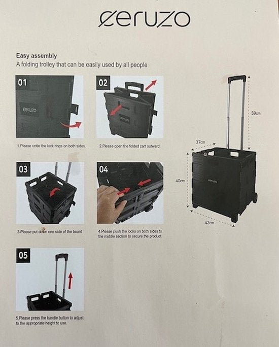 Ceruzo Einkaufswagen mit klappbarer Kiste - 50 Liter mit 2 Rädern- faltbar- Einkaufskiste-Schwarz