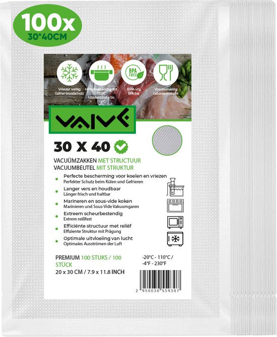 Vaive Vakuumbeutel Food 30 x 40 - 100 Stück - Vakuum- / Sous-Vide-Beutel - BPA frei