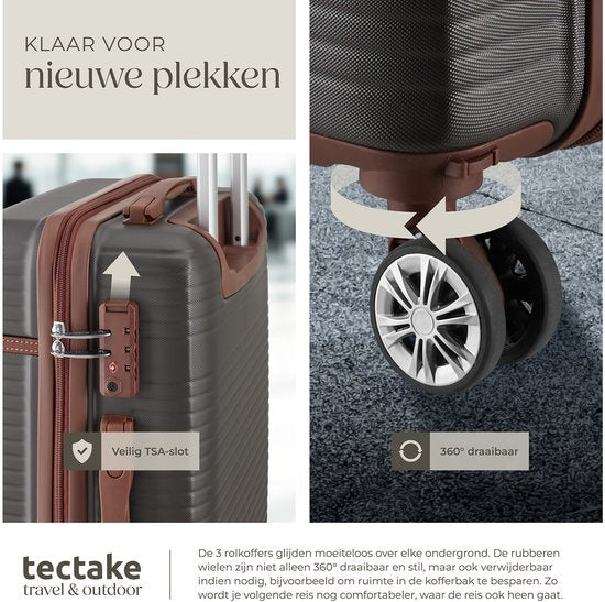 tectake® Kofferset - 13-teiliges Reiseset - Koffer - Kofferset - Reisegepäck-Set Inklusive Handgepäckkoffer, Geräumiger Reisekoffer groß, Reisetasche, Kulturbeutel, Zubehörtasche - Trolley mit TSA-Schloss - Anthrazit