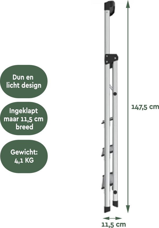 BRASQ Haushalts-Stufenleiter 4 Stufen Silber - klappbare Aluminium-Küchen-Stufenleiter für den privaten und professionellen Einsatz - Leiter - Rutschfest