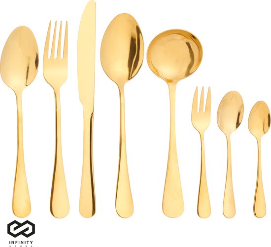 Infinity Goods Besteckset - Gold - 39-teilig - 6-Personen-Besteck - Mehrgängig - Messer/Löffel/Gabel - Edelstahl - Gold