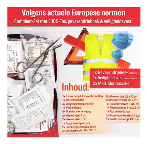 HELDENWERK Auto-Kombi-Tasche (3 in 1) nach aktueller Norm 2026 - inkl. Warndreieck, Warnweste - Verbandskasten Warndreieck-Set Auto-Verbandskasten DIN 13164:2022 (nach deutschem Verkehrsrecht)
