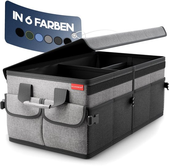 HELDENWERK Premium-Kofferraum-Organizer mit Deckel, stabil & rutschfest - Faltbare Kofferraumtasche, groß mit doppeltem Boden - Kofferraumbox, Kofferraum-Organizer-Box