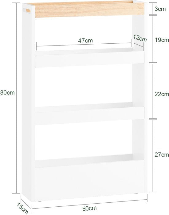 SoBuy NSR12-W Badezimmerschrank - Weißer Holzschrank mit Rädern