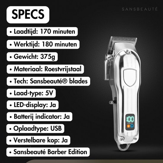 Professionelle kabellose Haarschneidemaschine + Barbiermantel - Haarschneidemaschine für Männer - Sansbeauté® - Cheveux Hair - Haartrimmer - Friseur-Haarschneidemaschine - Haarschneider - Barttrimmer - Trimmgerät - Barbier-Haarschneidemaschine - Barbier-T